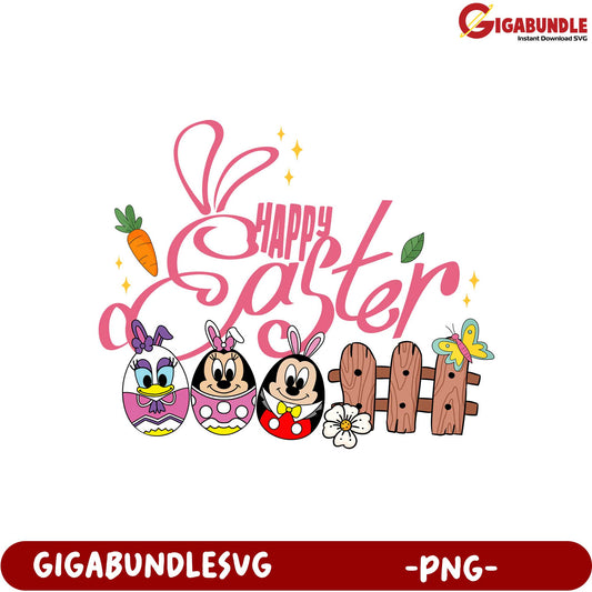 Happy Easter PNG Design with Fun Characters and Colorful Decor