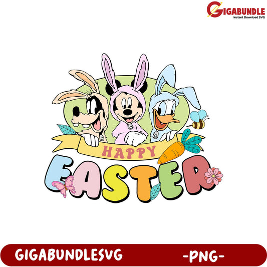 Happy Easter PNG Design with Mickey Mouse and Friends
