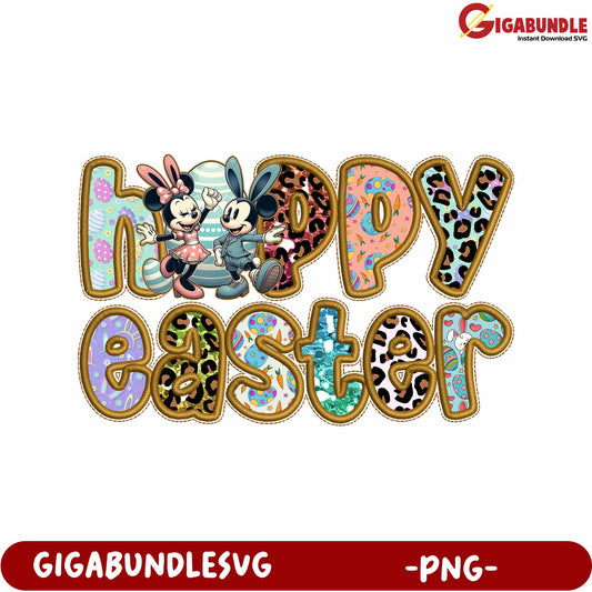 Happy Easter PNG Design with Mickey and Minnie Characters