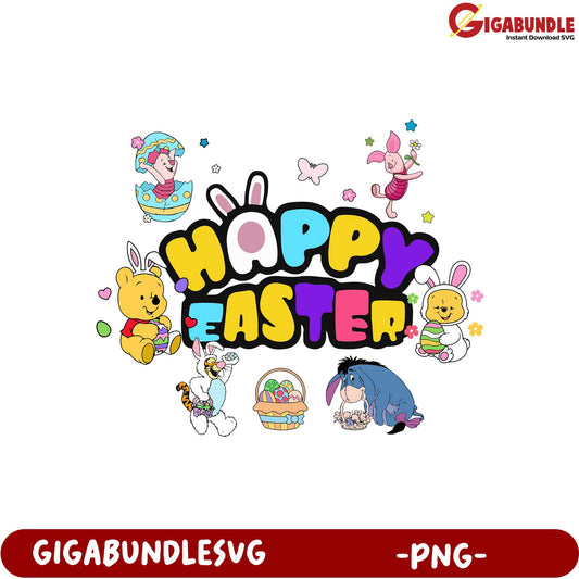 Happy Easter PNG Graphic with Cute Cartoon Characters Design