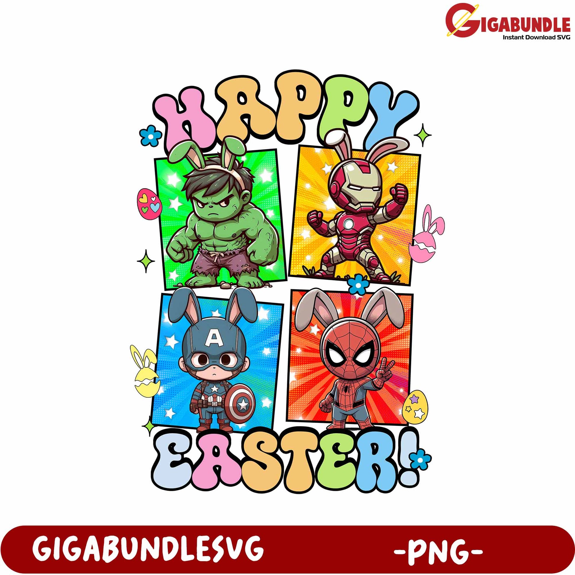 Happy Easter Superhero Bunny PNG Art for Creative Projects