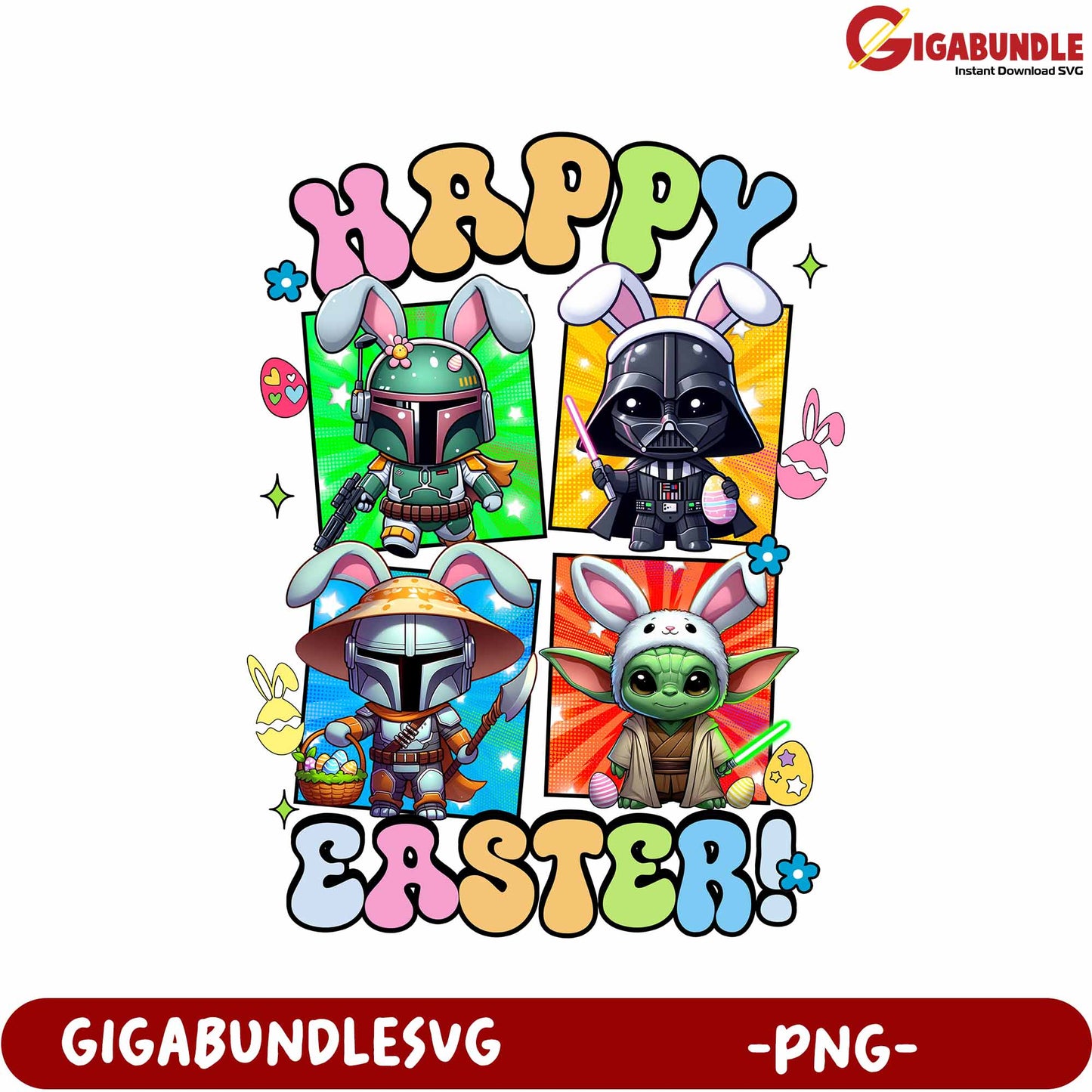 Happy Easter Themed PNG Design with Cartoon Characters