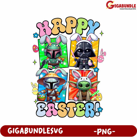Happy Easter Themed PNG Design with Cartoon Characters