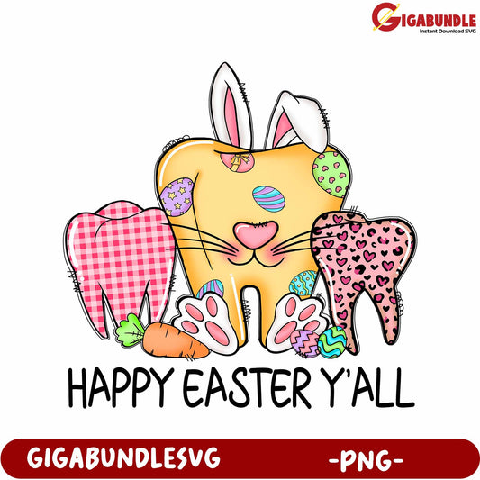 Happy Easter Y'all Cute Bunny Tooth Artwork PNG File Download