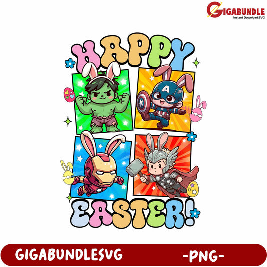 Happy Easter! Cute Bunny Superheroes PNG for Festive Celebrations