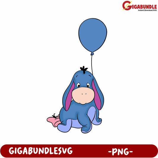 Happy Eeyore with Balloon Cute PNG Graphic Design Download