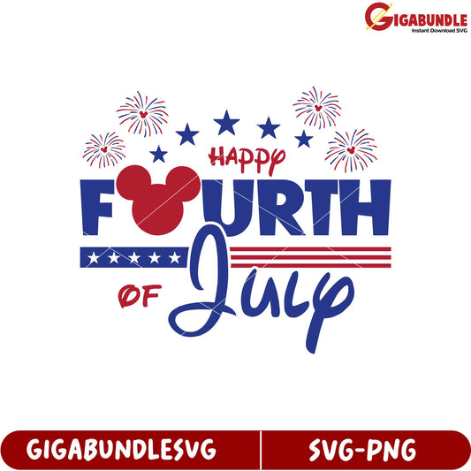 Happy Fourth of July SVG Design with Fireworks and Stars Theme