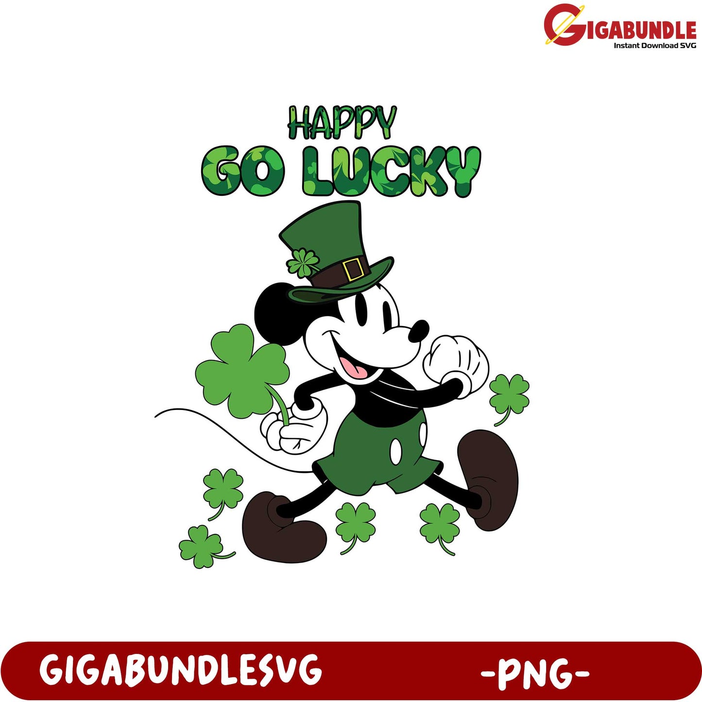 Happy Go Lucky Mickey Mouse PNG Design for St. Patrick's Day