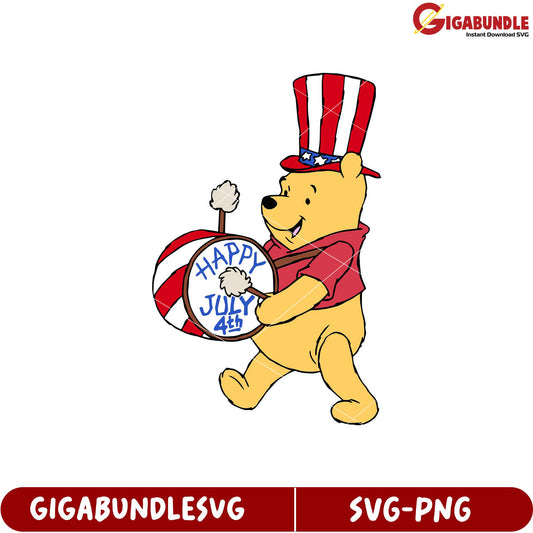 Happy July 4th Celebration SVG Design Featuring a Cartoon Bear