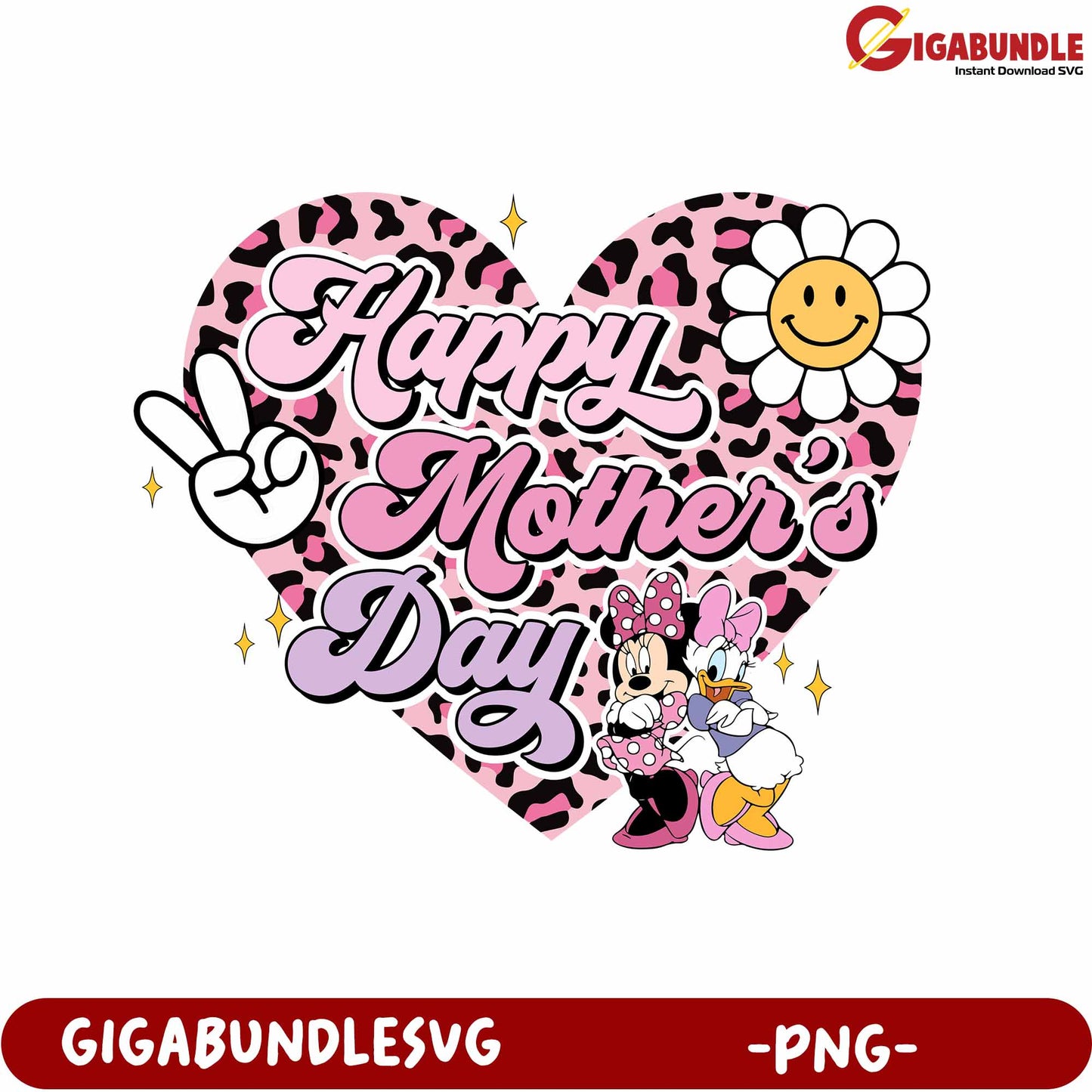 Happy Mother's Day Cute Heart Design with Characters - PNG