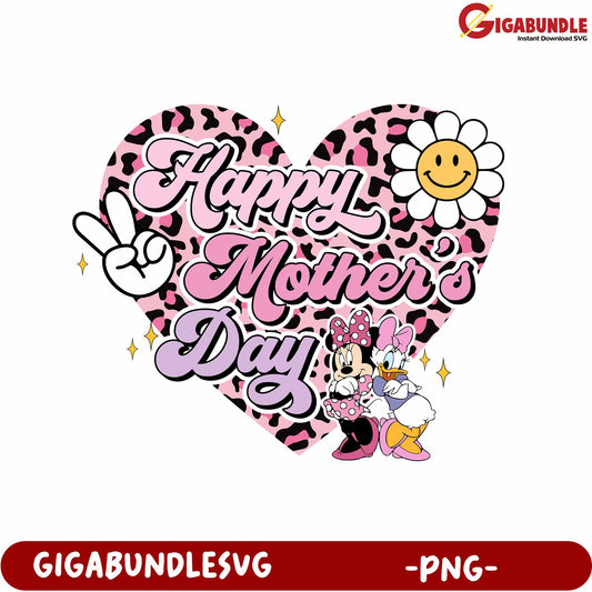Happy Mother's Day Cute Heart Design with Characters - PNG