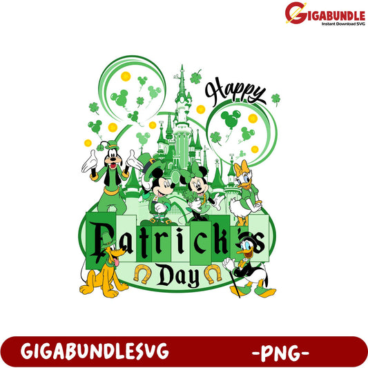 Happy St. Patrick's Day Disney PNG Graphic with Mickey & Friends