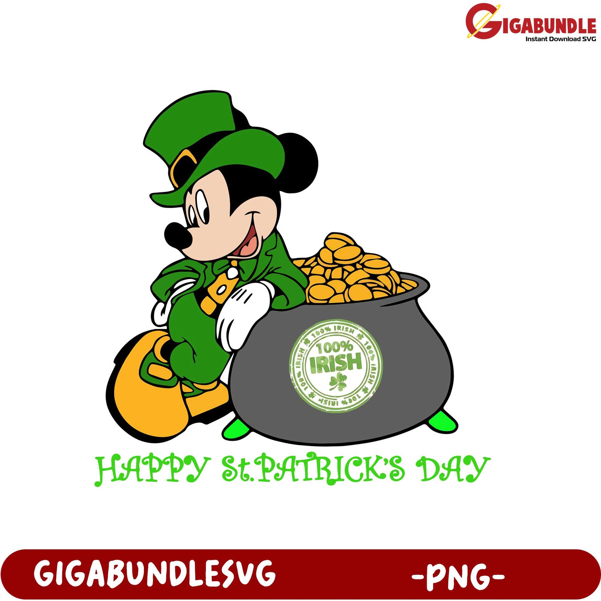 Happy St. Patrick's Day Mickey Mouse PNG - 100% Irish Design