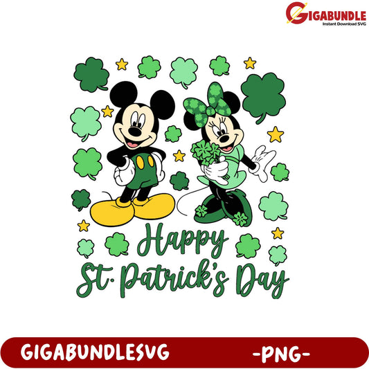 Happy St. Patrick's Day Mickey and Minnie Mouse PNG Design