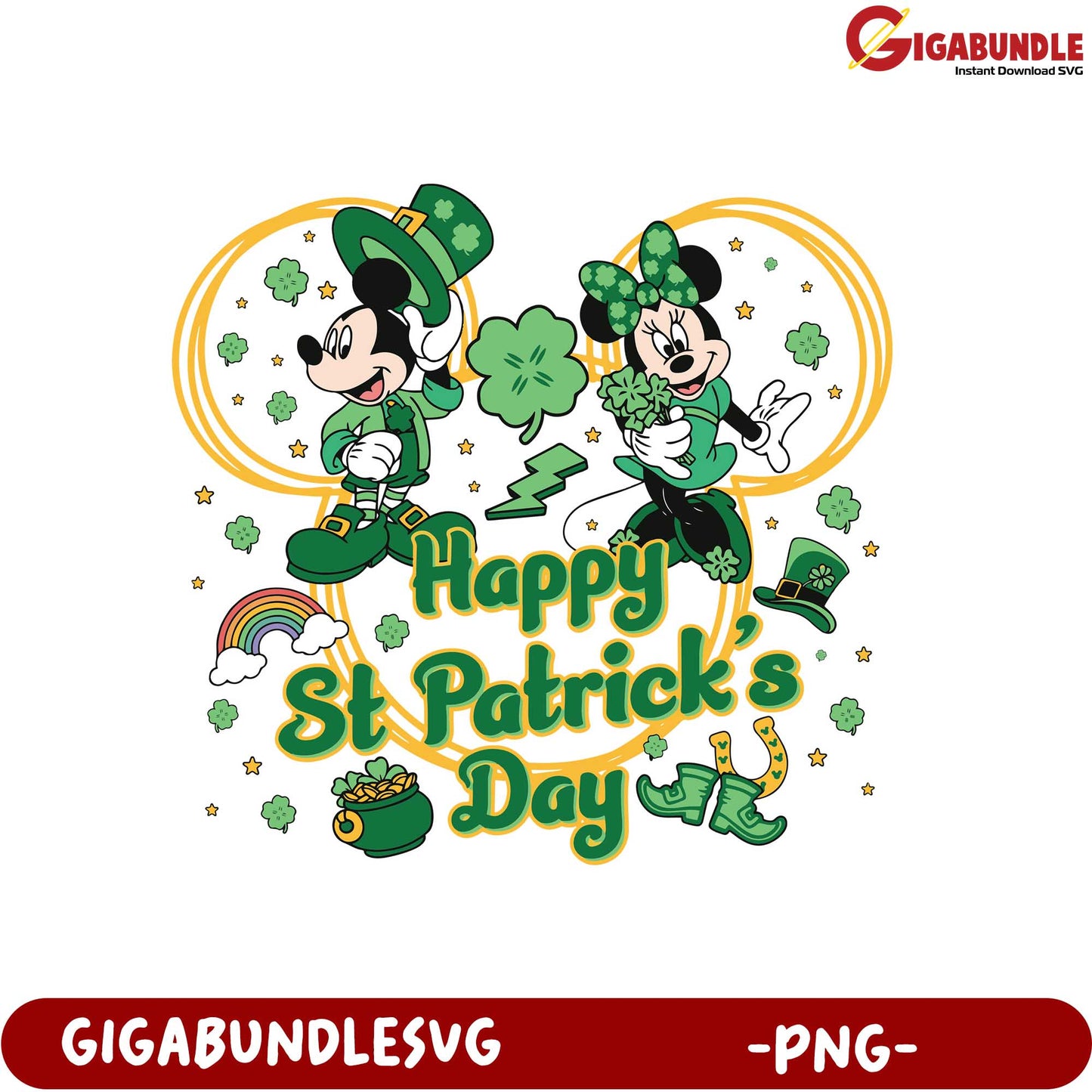 Happy St. Patrick's Day Mickey and Minnie PNG Graphic Design