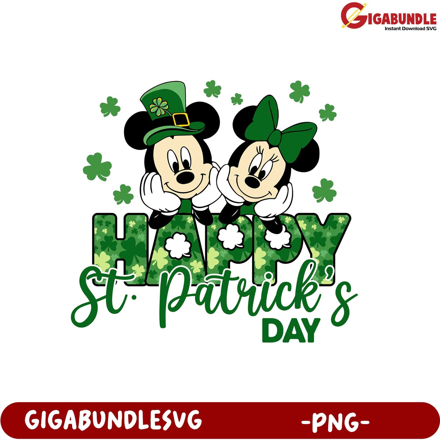 Happy St. Patrick's Day Mickey and Minnie SVG PNG Design