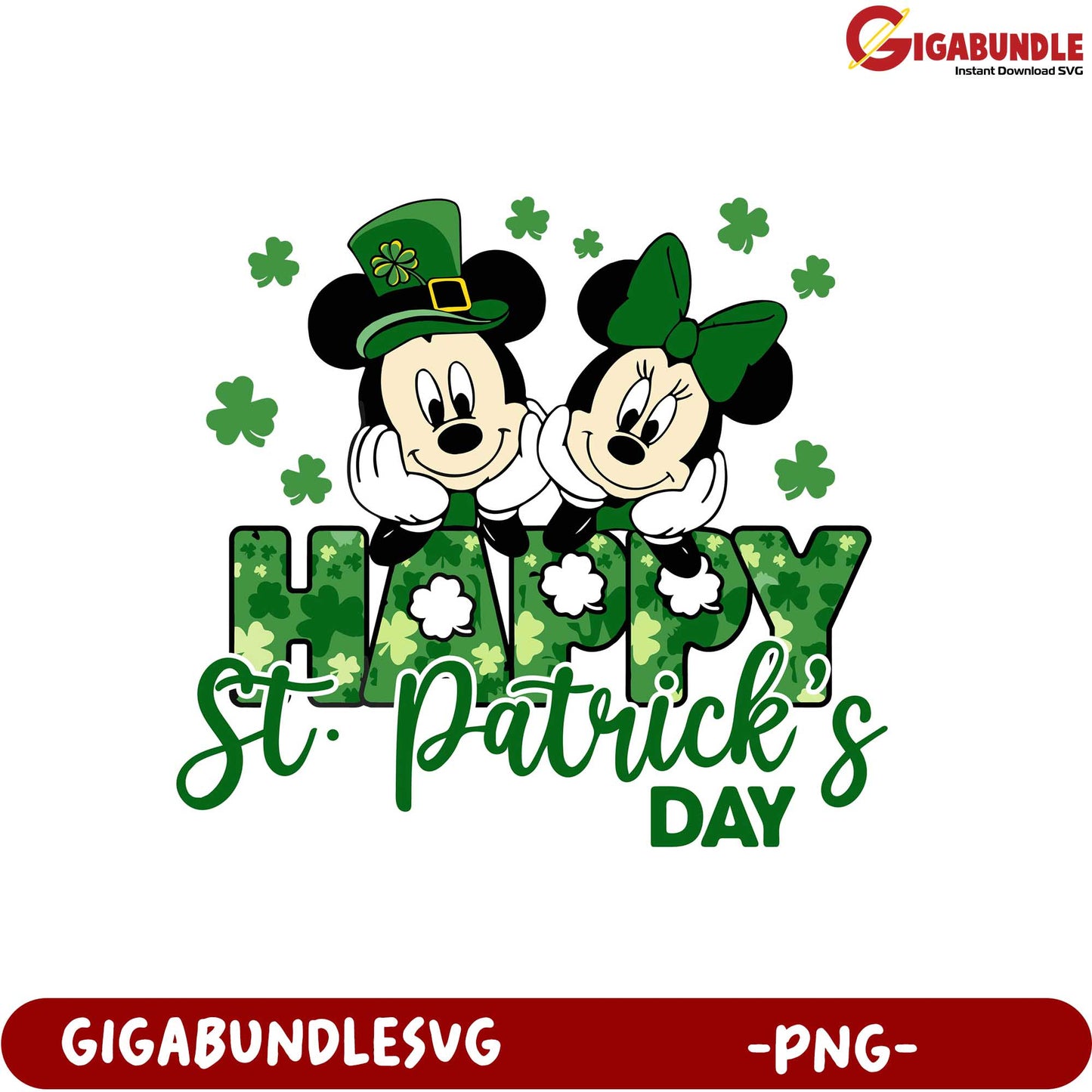 Happy St. Patrick's Day PNG Design with Cute Mickey and Minnie