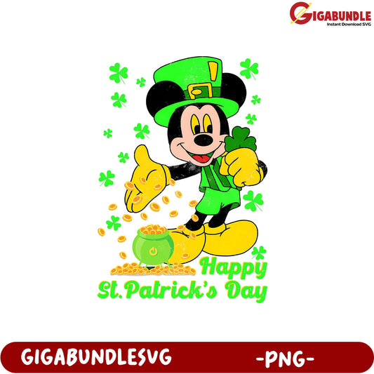 Happy St. Patrick's Day PNG Design with Fun Mickey Mouse Graphic