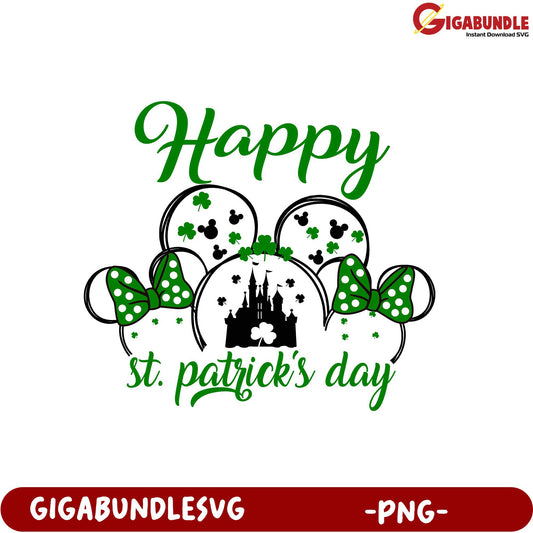 Happy St. Patrick's Day PNG Design with Mickey Ears and Clover