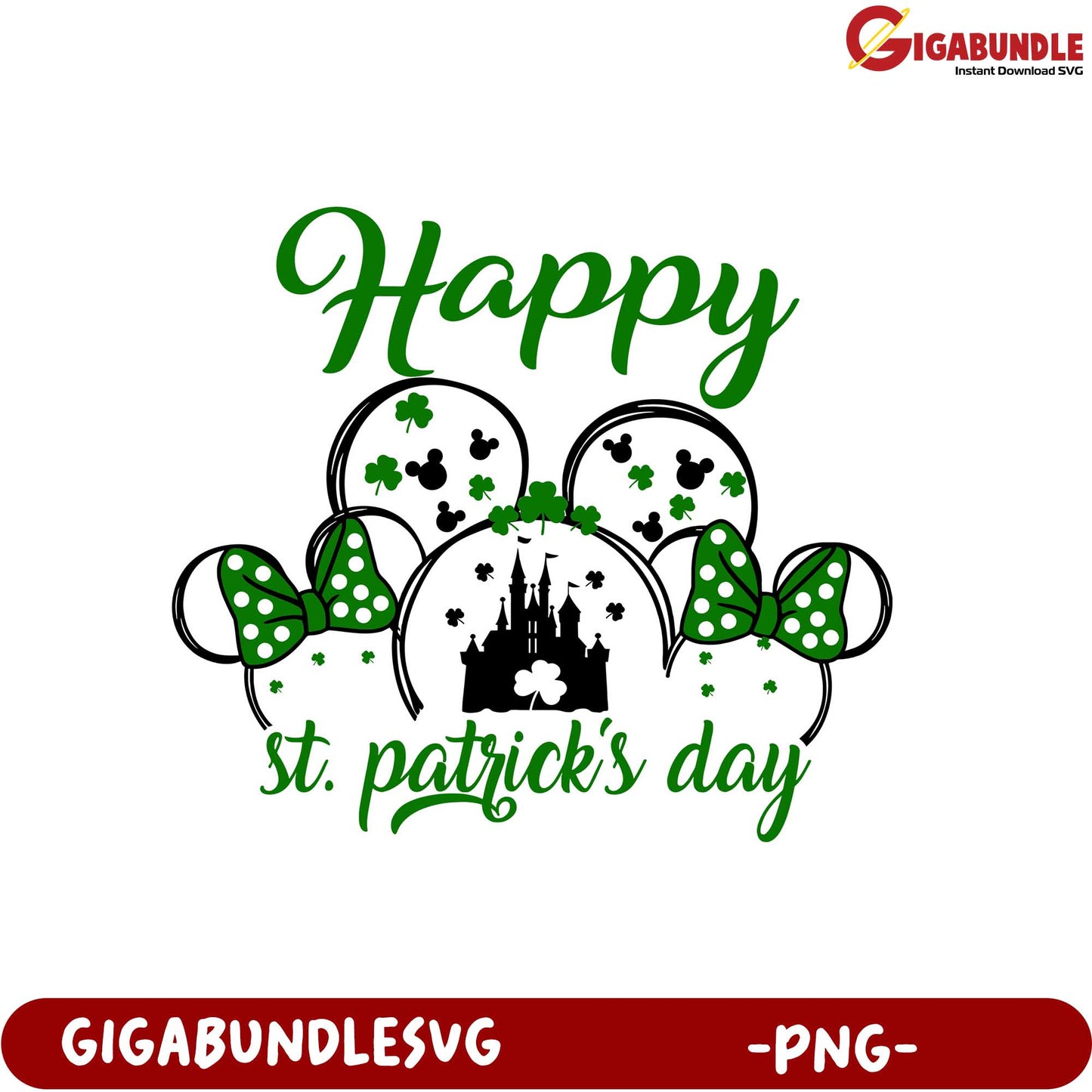 Happy St. Patrick's Day PNG Design with Mickey Mouse Ears