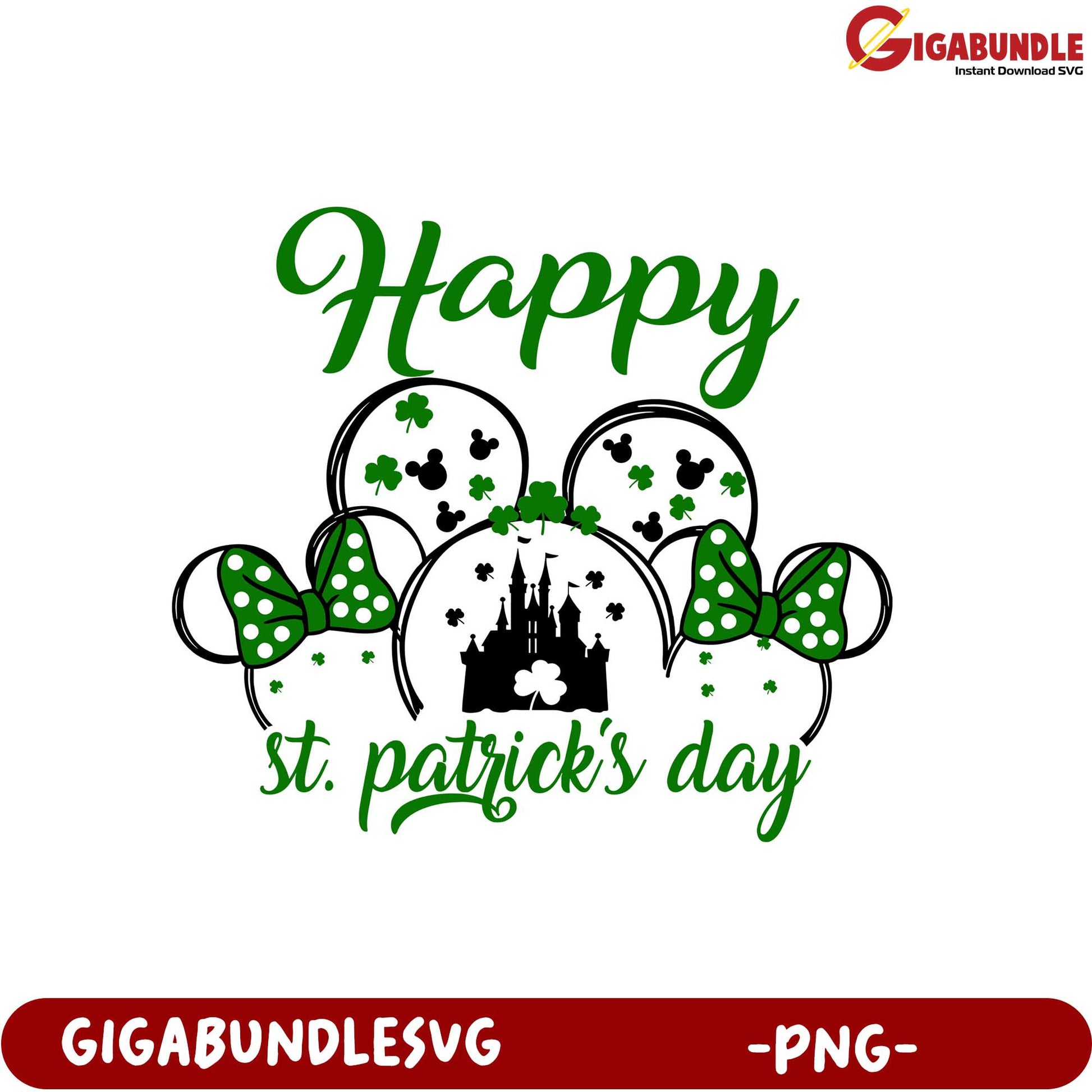 Happy St. Patrick's Day PNG Design with Mickey Mouse Ears