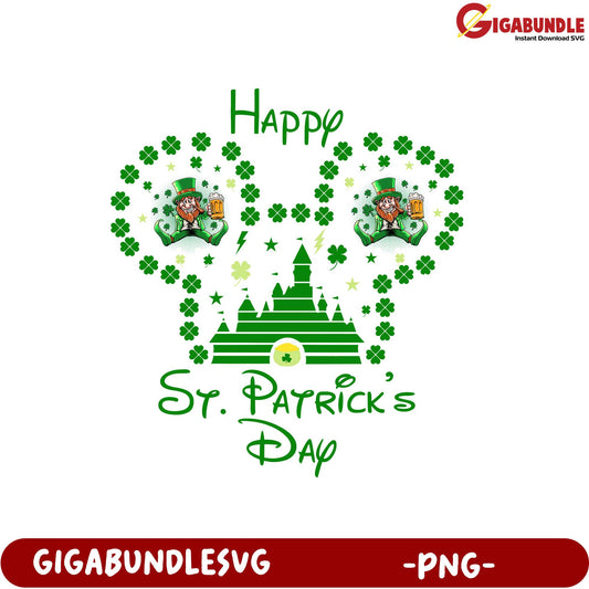 Happy St. Patrick's Day PNG Design with Shamrocks and Castle