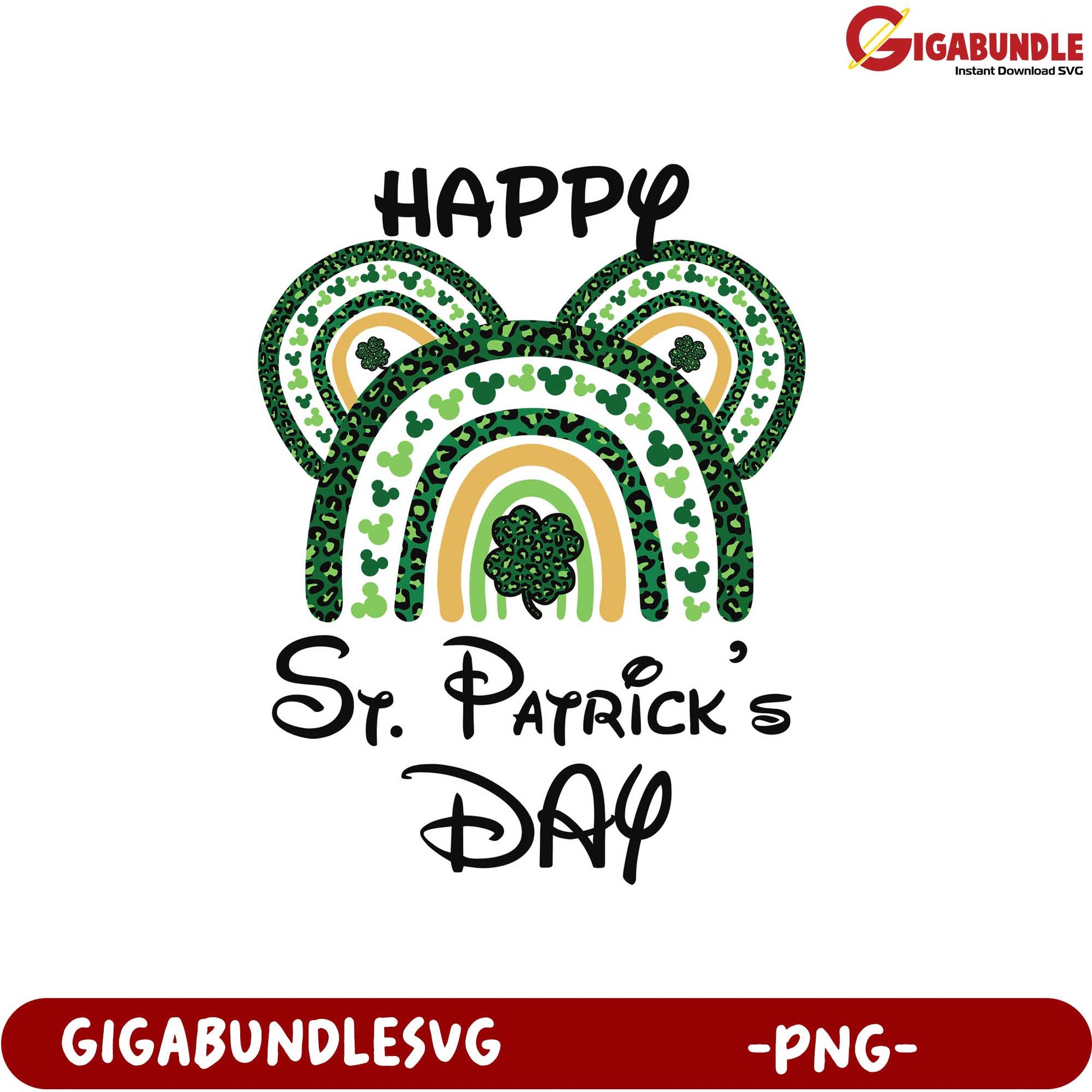 Happy St. Patrick's Day PNG Graphic with Rainbow and Shamrock