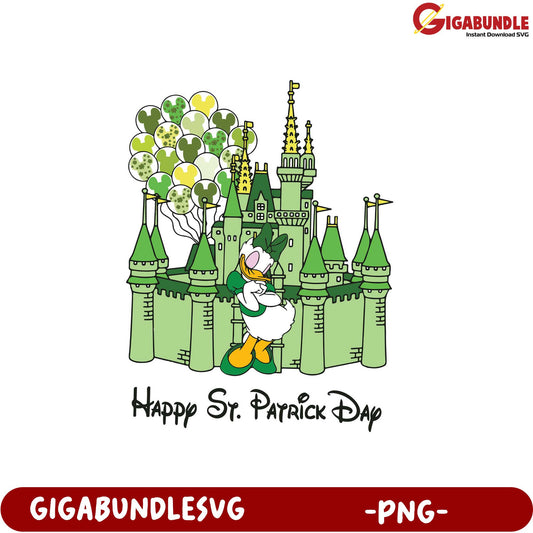 Happy St. Patrick's Day PNG with Castle and Balloons Design