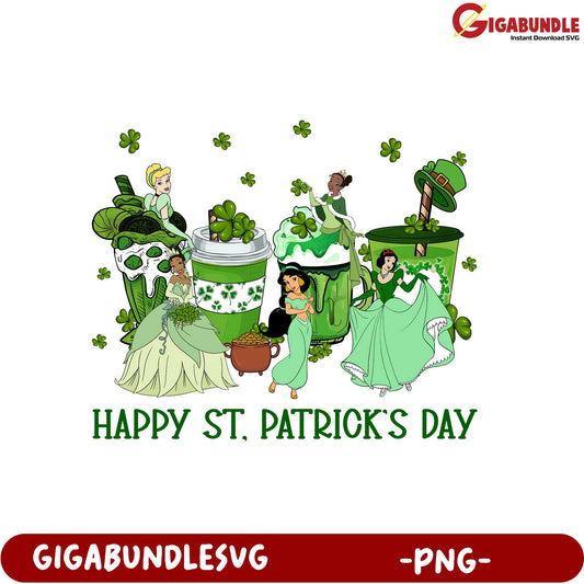 Happy St. Patrick's Day PNG with Princesses and Green Decor