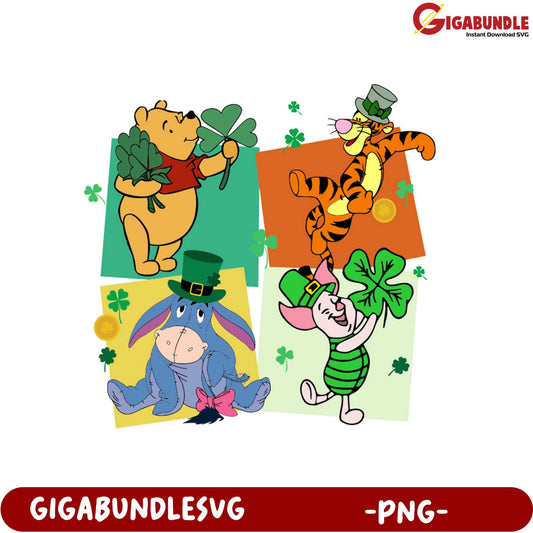 Happy St. Patrick's Day PNG with Winnie the Pooh Characters