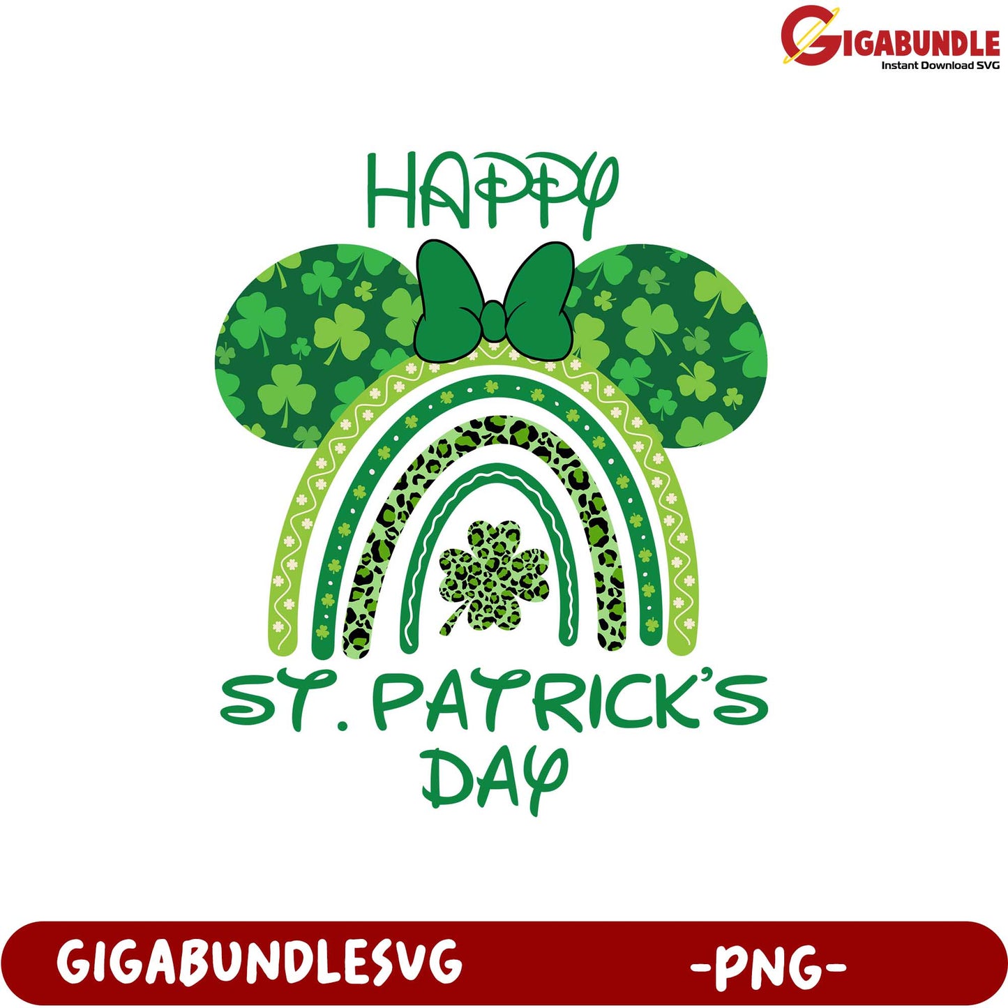 Happy St. Patrick's Day Rainbow Mouse Ears PNG Design Download