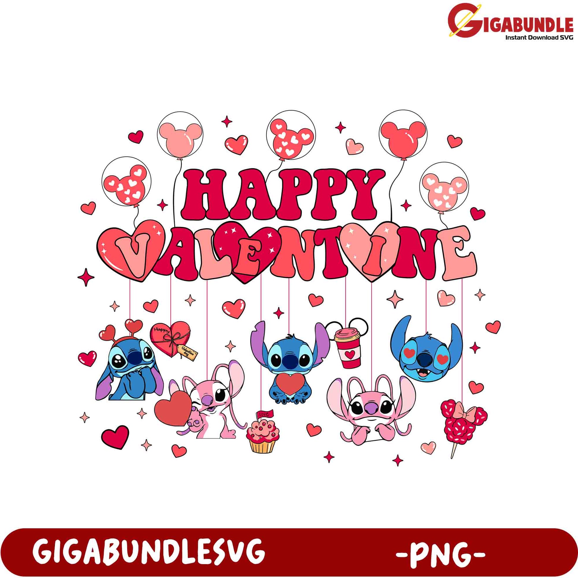 Happy Valentine PNG Graphic with Cute Characters and Hearts Design