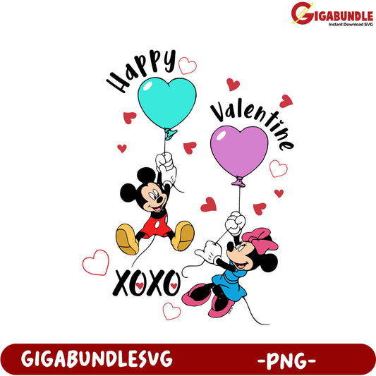 Happy Valentine’s Day Mickey and Minnie Mouse PNG for Love-themed Crafts