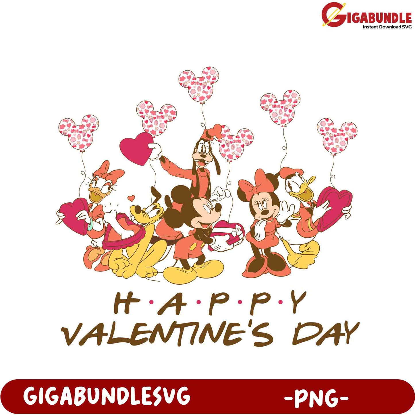 Happy Valentine's Day PNG - Disney Characters with Love Balloons