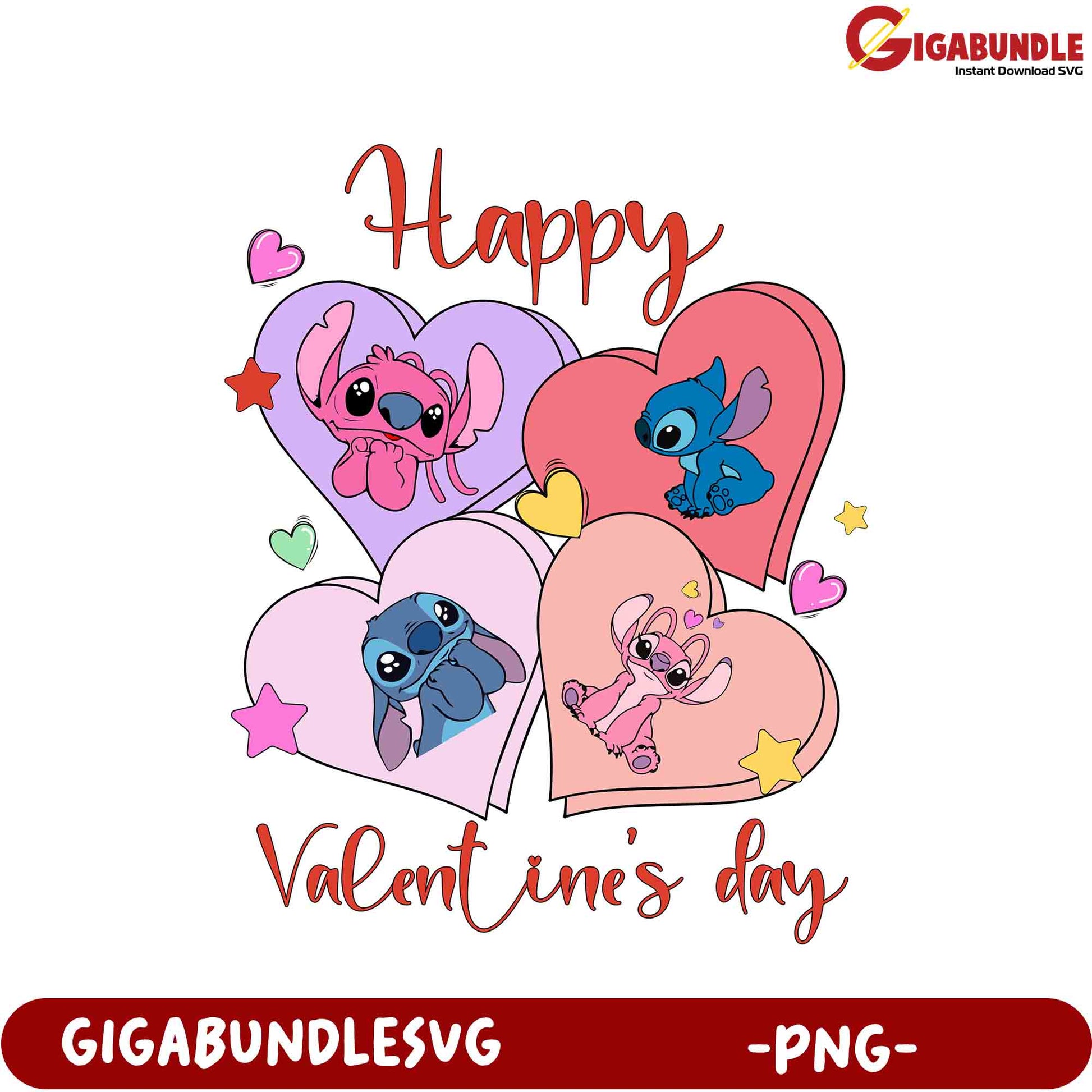 Happy Valentine's Day PNG Design with Cute Cartoon Characters