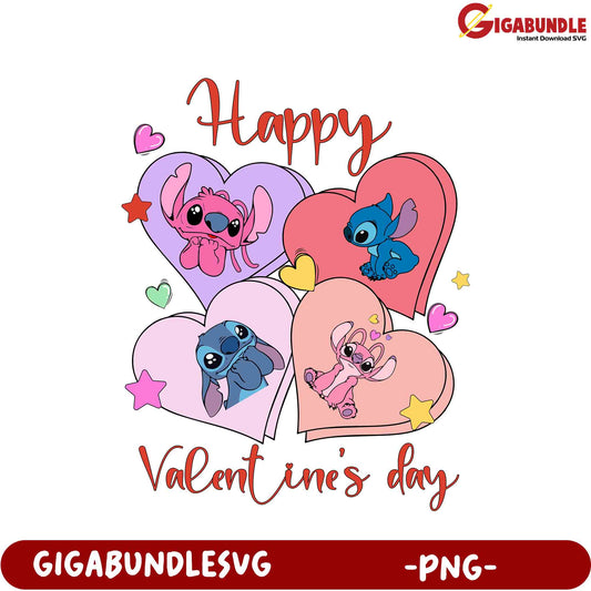 Happy Valentine's Day PNG Design with Cute Cartoon Characters