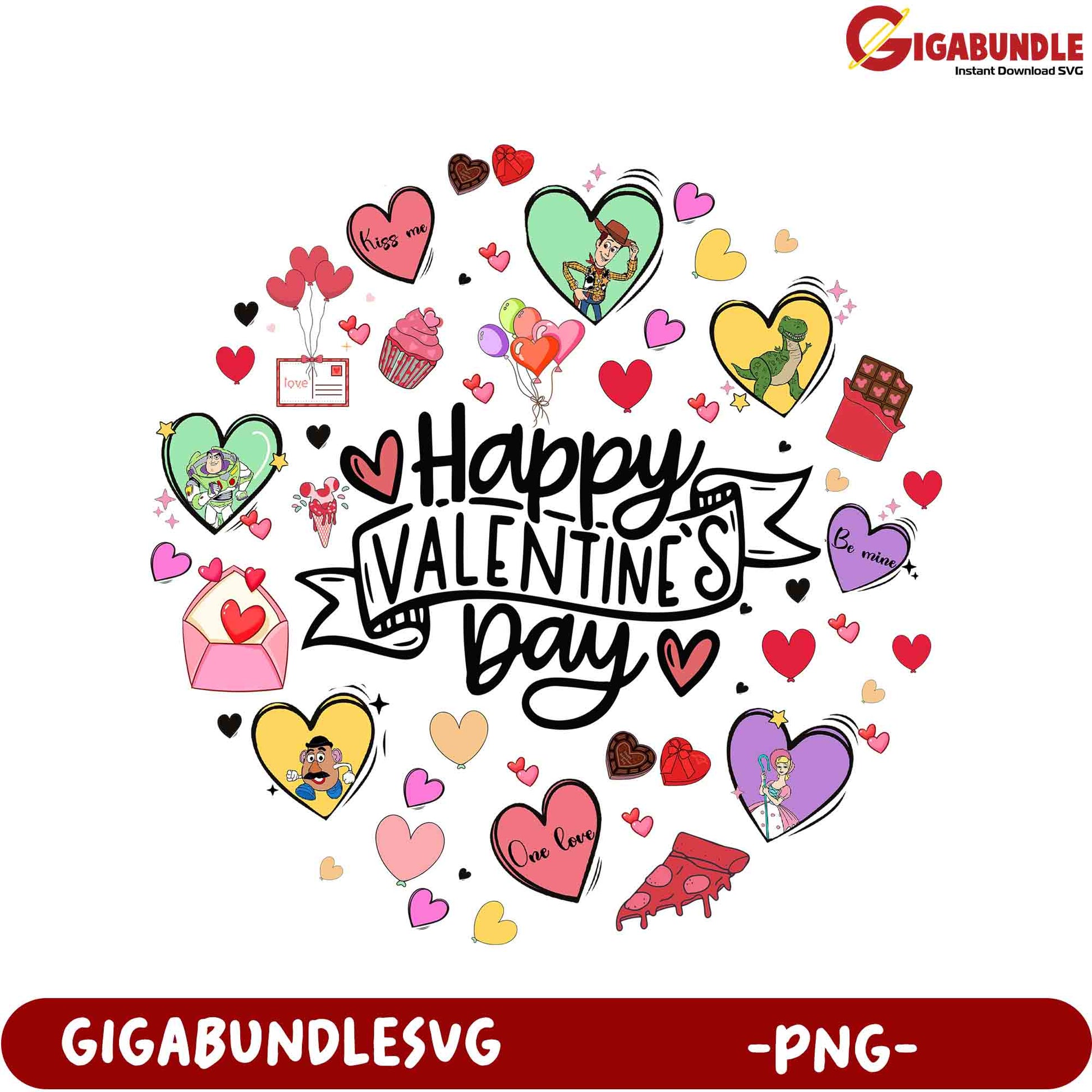 Happy Valentine's Day PNG Design with Fun Hearts and Cute Characters