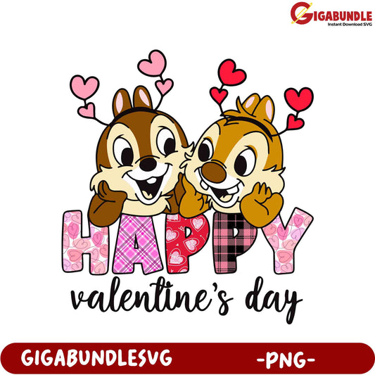 Happy Valentine's Day PNG Graphic featuring Cute Chipmunk Characters