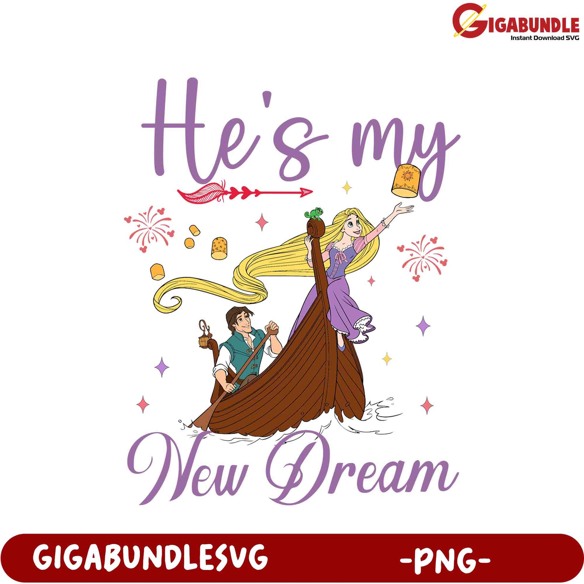 He's My New Dream PNG Design Featuring Rapunzel and Flynn Rider