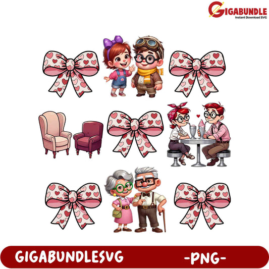 Heart-Themed PNG Clipart Cute Couples, Bows, and Vintage Furniture