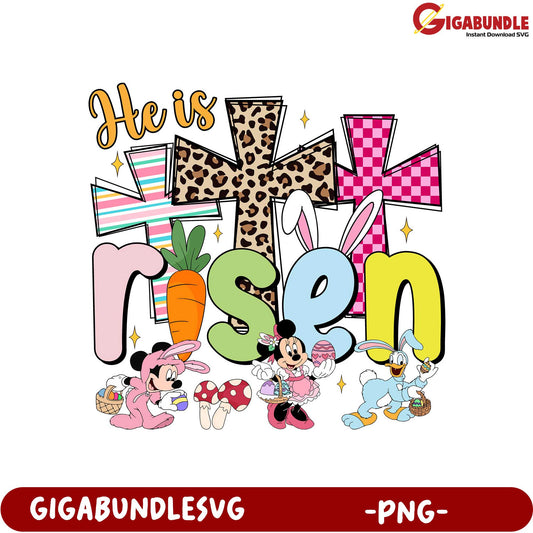 He is Risen Easter PNG with Cute Characters and Colorful Design