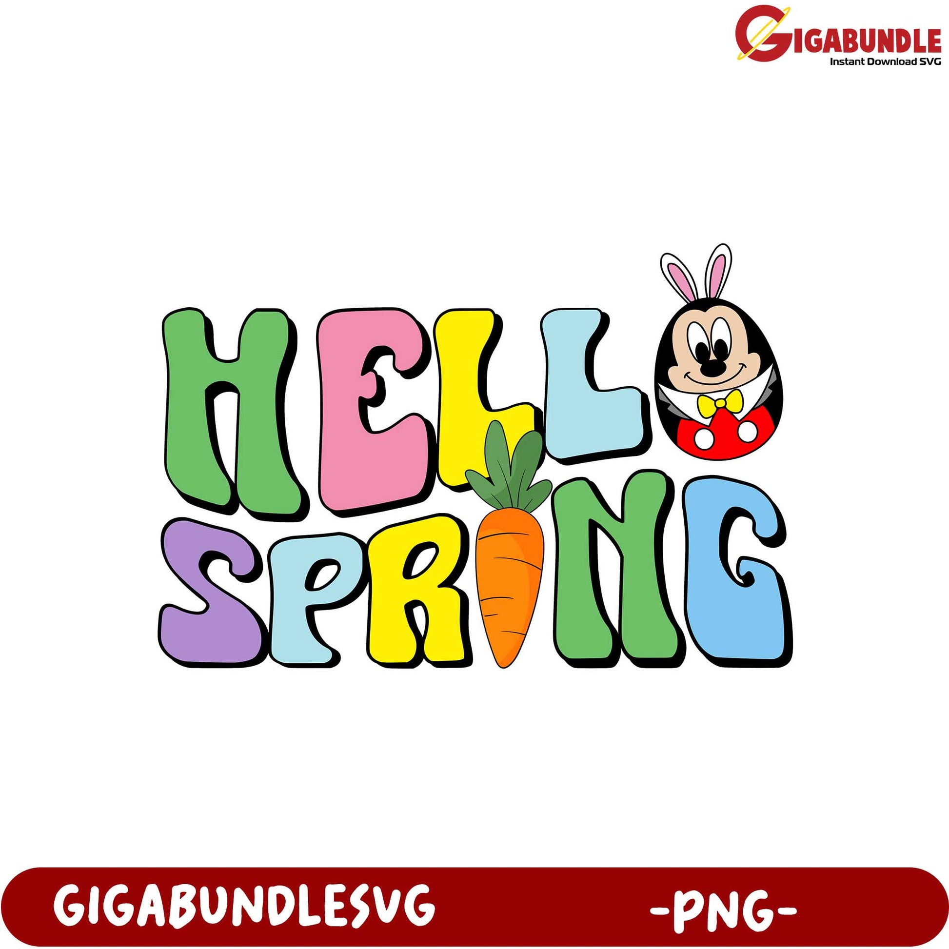 Hello Spring Cute Bunny and Carrot PNG Graphic for Crafts