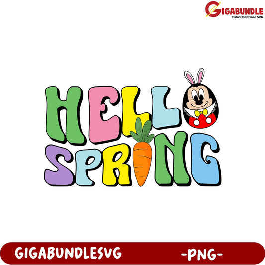 Hello Spring Cute Bunny and Carrot PNG Graphic for Crafts