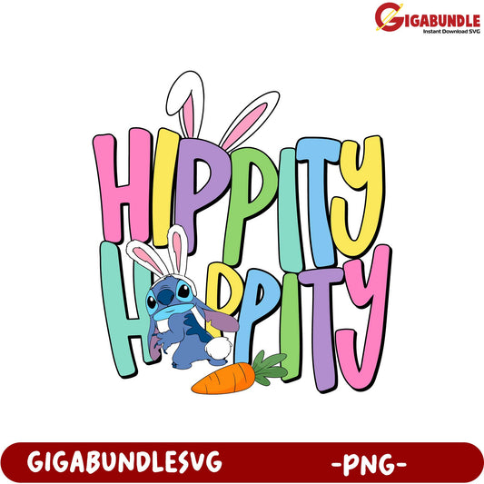Hippity Hoppity Easter PNG Graphic with Cute Bunny Character