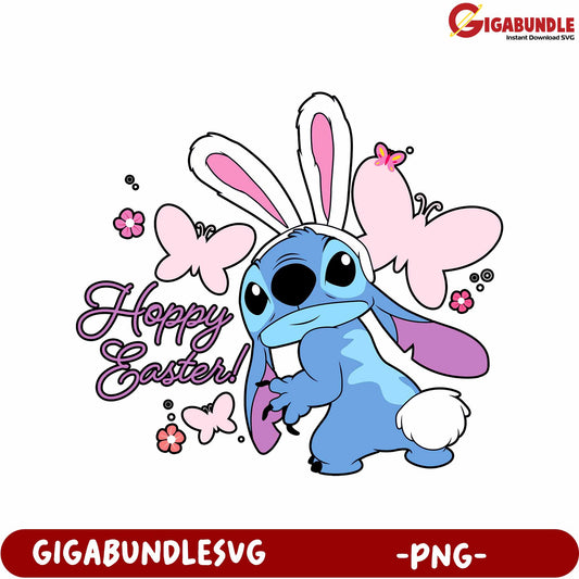 Hoppy Easter Bunny with Butterflies PNG Art for Celebrations