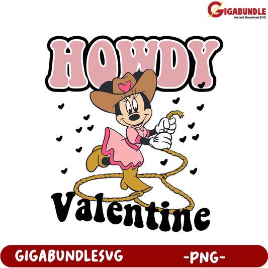 Howdy Valentine PNG File with Cute Cowgirl Character for Crafts