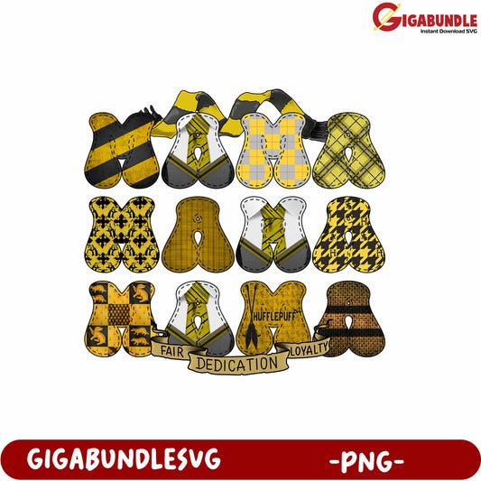 Hufflepuff Mom Letter Design PNG for Creative Projects and Crafts