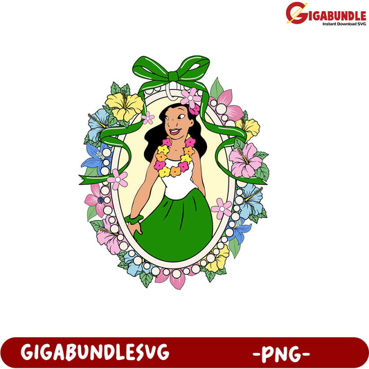 Hula Girl Floral Frame PNG Design for Crafting and Digital Projects