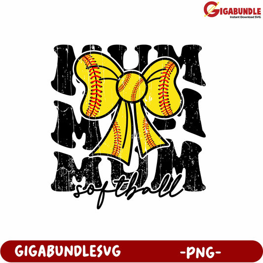 I Love Softball Design with Bow for Fun Sports Moms in PNG Format