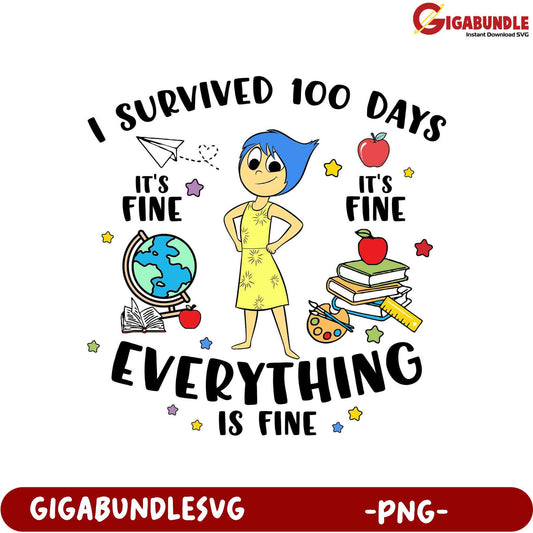 I Survived 100 Days - Fun PNG Design for Students